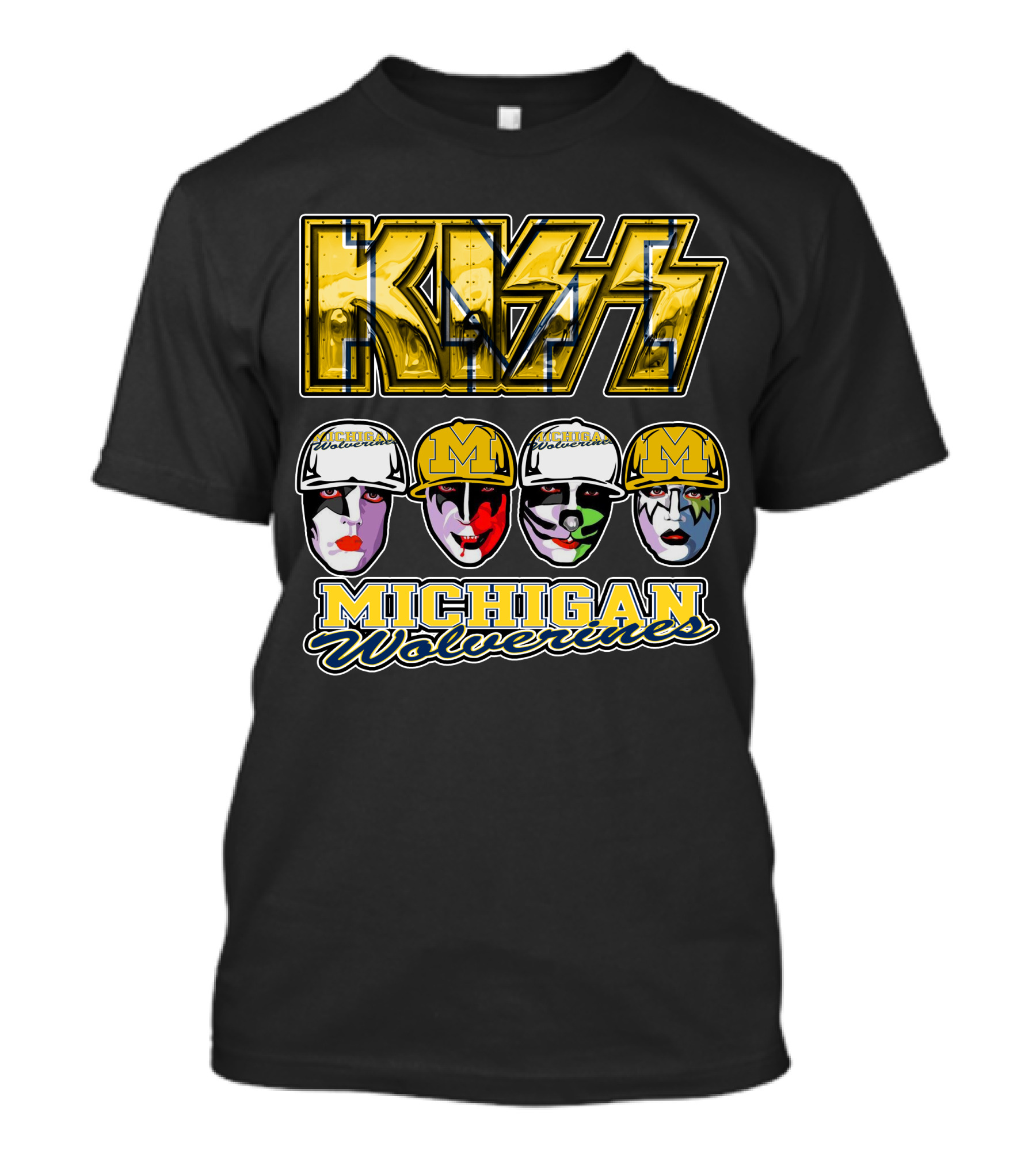 KISS Michigan Wolverines Faces In Helmets T-Shirt
