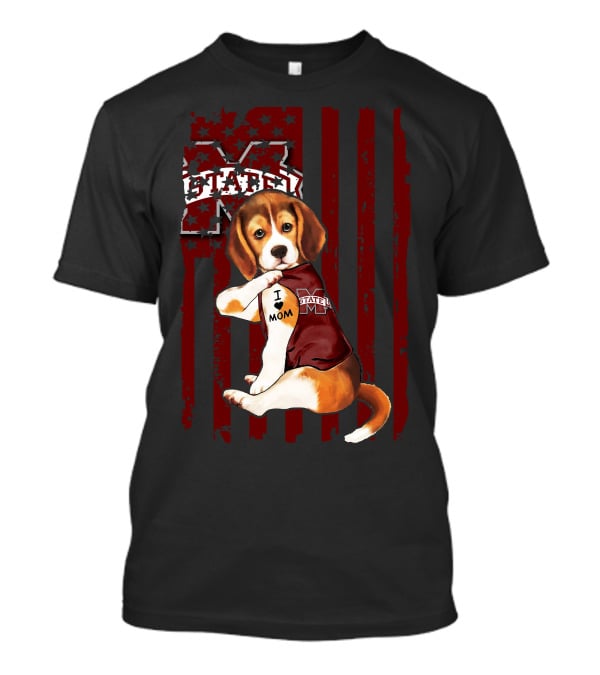 Mississippi State Bulldogs Beagle With I Love Mom Tattoo T-Shirt