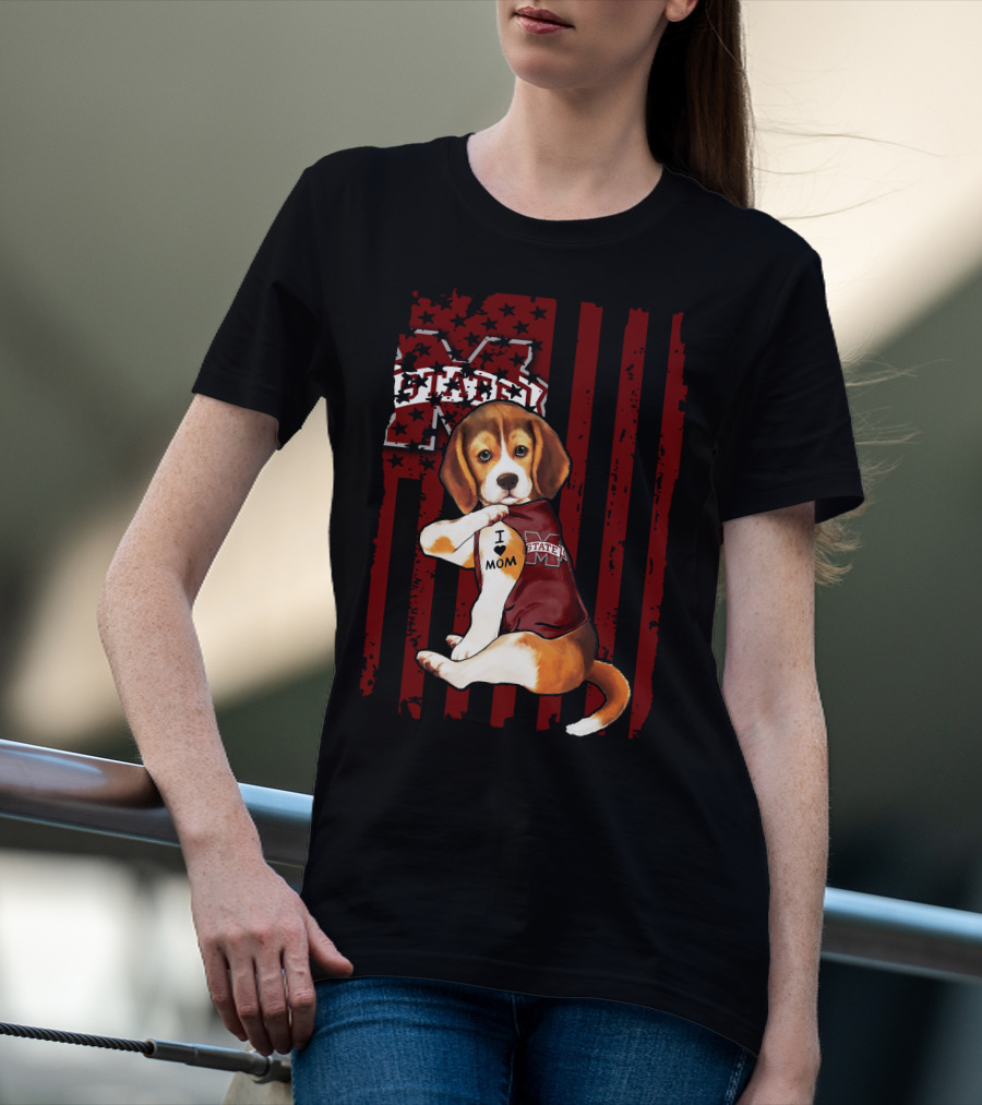 Mississippi State Bulldogs Beagle With I Love Mom Tattoo T-Shirt