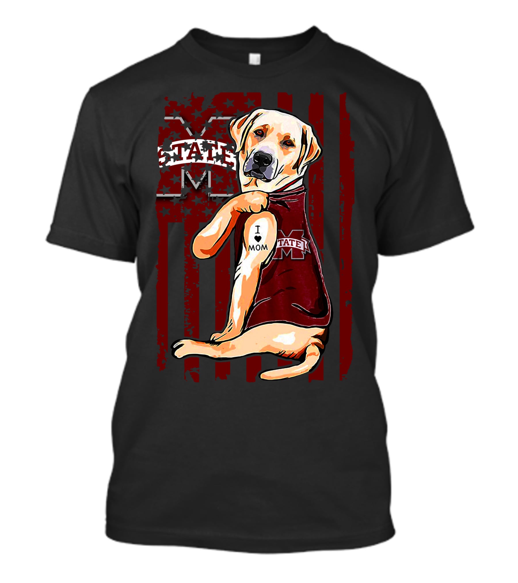 Labrador Retriever I Love Mom Mississippi State Bulldogs Flag T-Shirt
