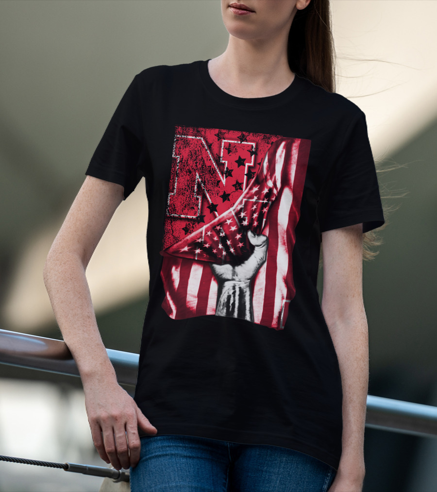Nebraska Cornhuskers American Flag N Stars Power Symbol T-Shirt