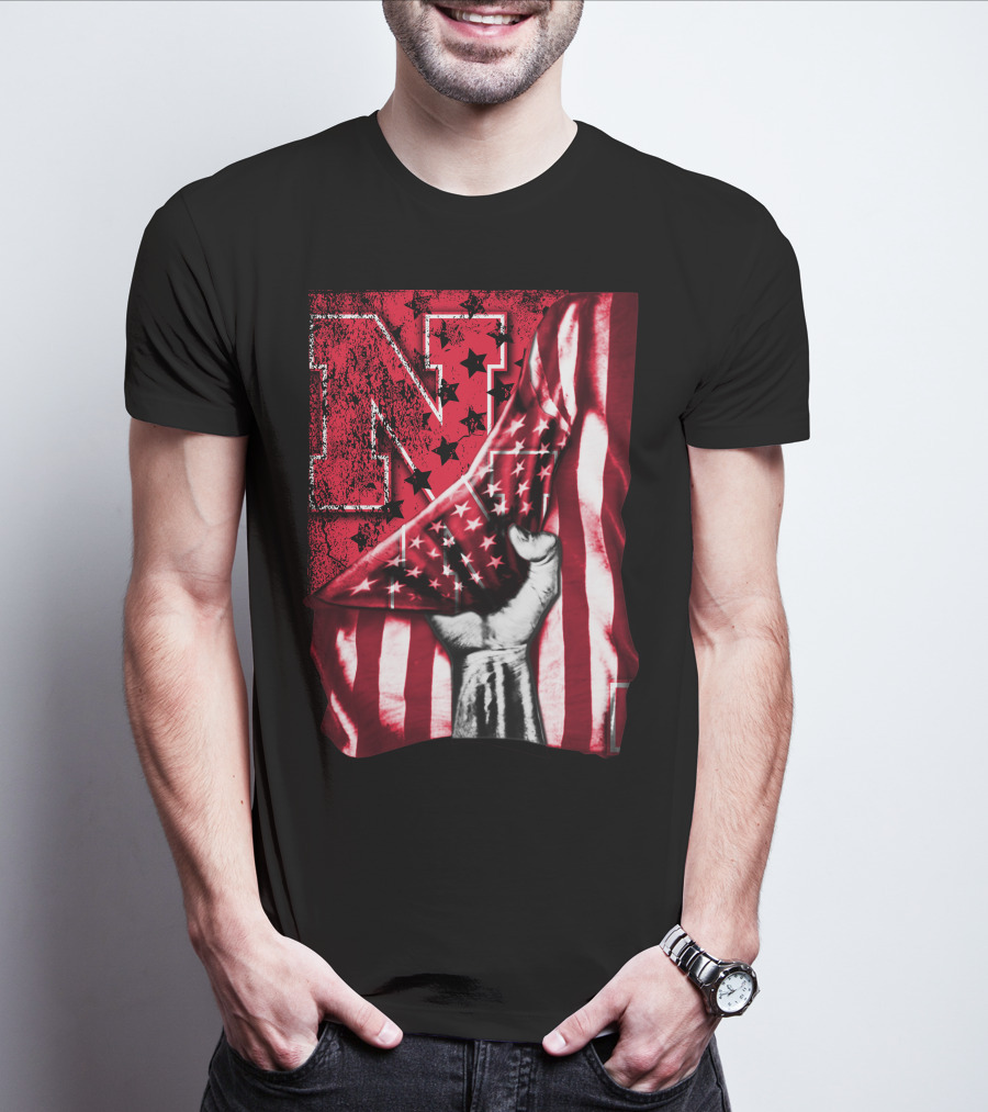 Nebraska Cornhuskers American Flag N Stars Power Symbol T-Shirt