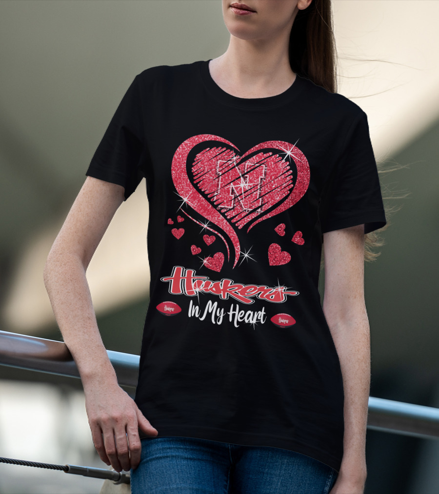 Huskers In My Heart Nebraska Cornhuskers Football Hearts T-Shirt