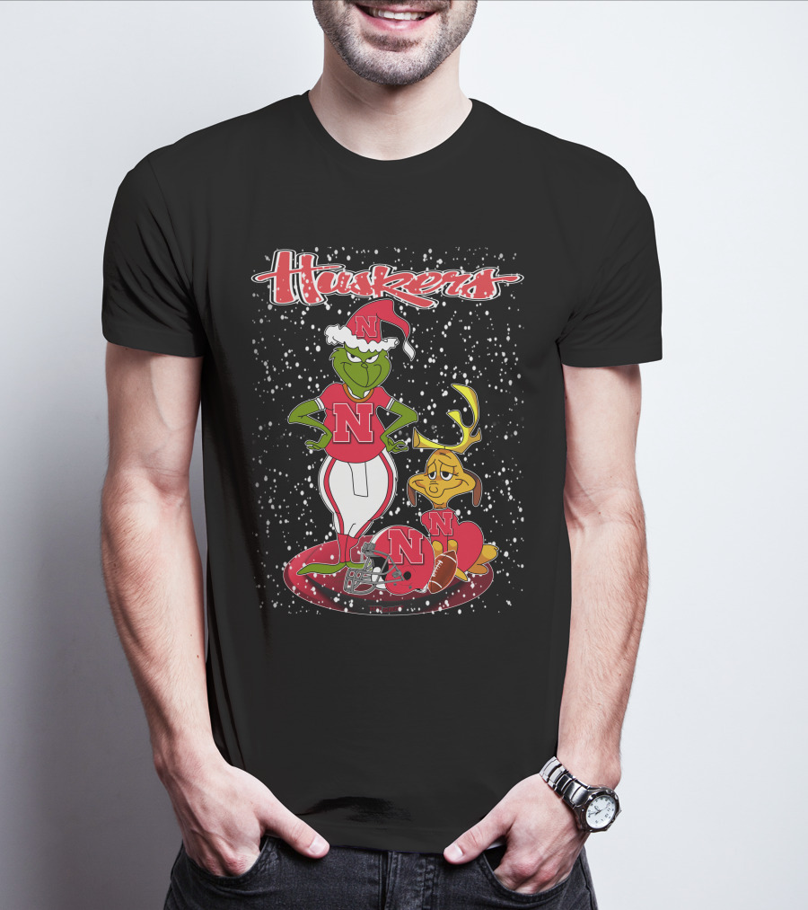 Huskers Grinchxmas Nebraska Cornhuskers Snowy Football Scene T-Shirt