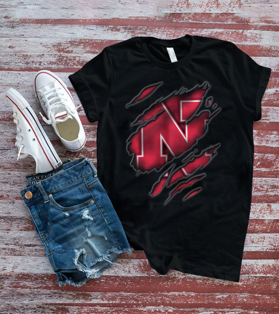 Torn Nebraska Cornhuskers N Logo Claw Marks T-Shirt