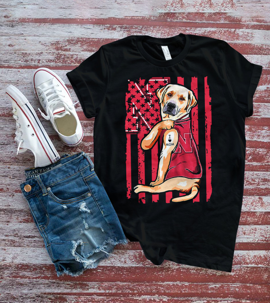 Labrador Retriever Nebraska Cornhuskers I Love Mom Flag T-Shirt