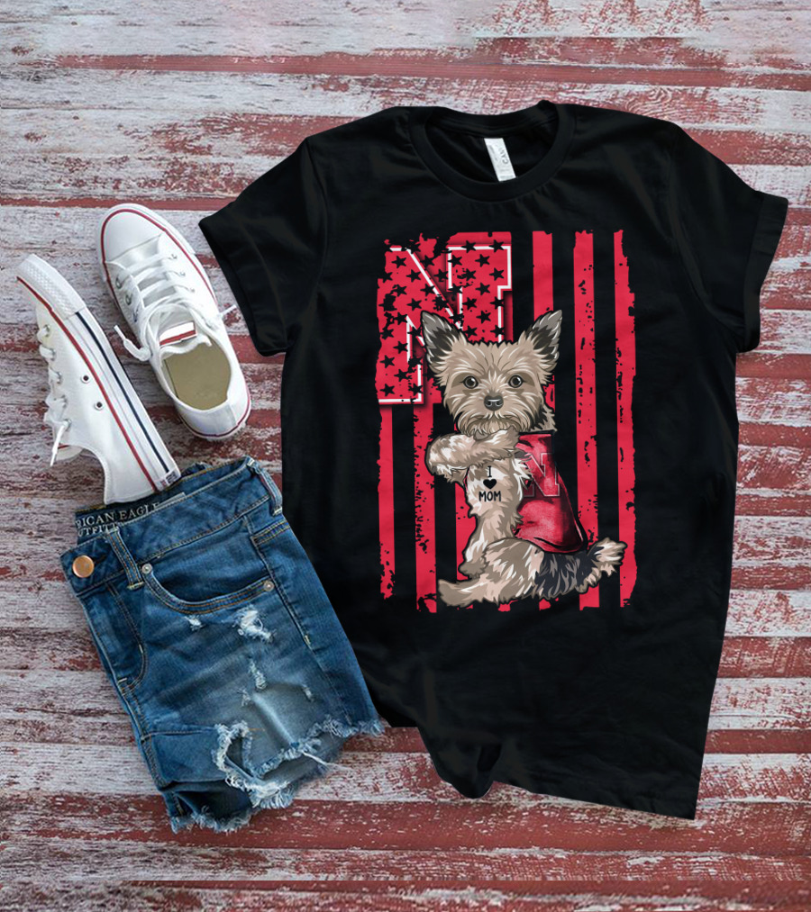 Yorkshire Terrier I Love Mom Nebraska Cornhuskers N Stripe T-Shirt