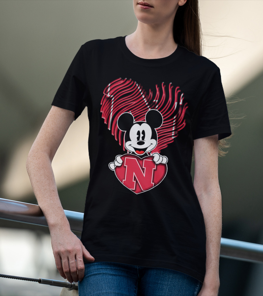 Mickey Mouse Nebraska Cornhuskers Heart Fan T-Shirt