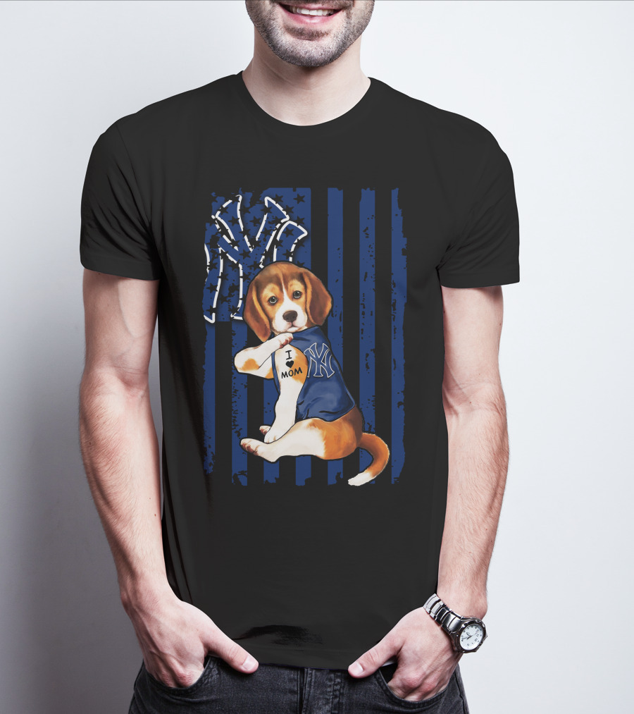 I Love Mom Beagle New York Yankees Fan T-Shirt