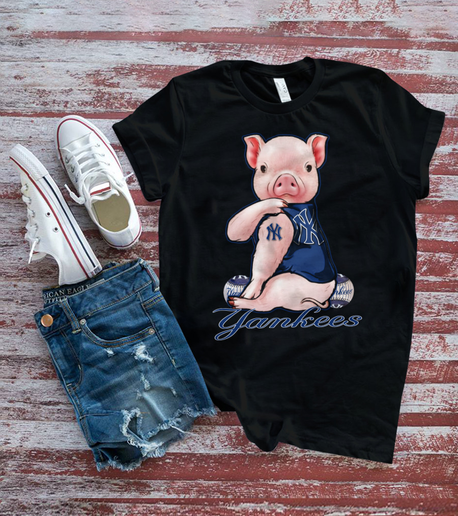 Pig Yankees Baseball Fan With NY Tattoo T-Shirt