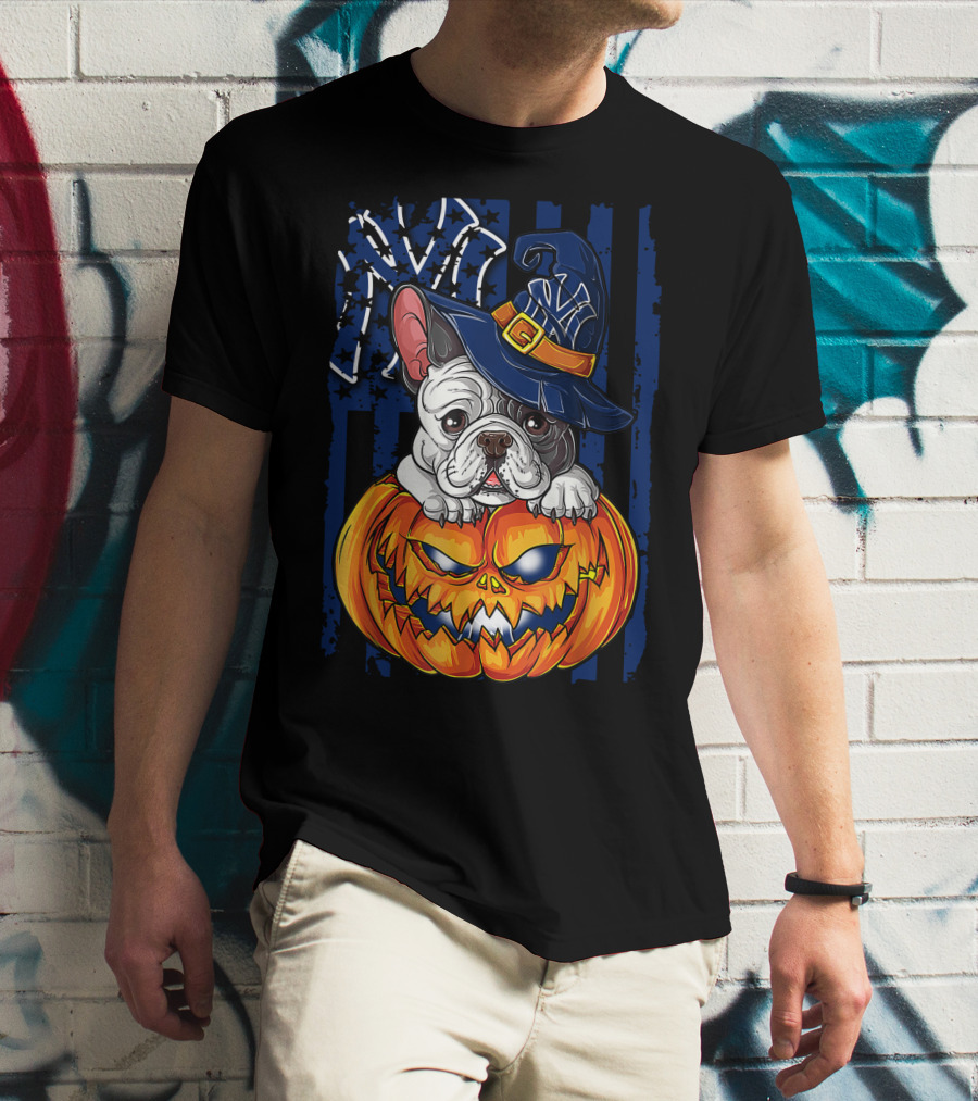 Hlw Bulldog New York Yankees Pumpkin Halloween Magic Hat T-Shirt