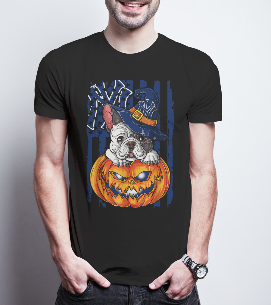 Hlw Bulldog New York Yankees Pumpkin Halloween Magic Hat T-Shirt