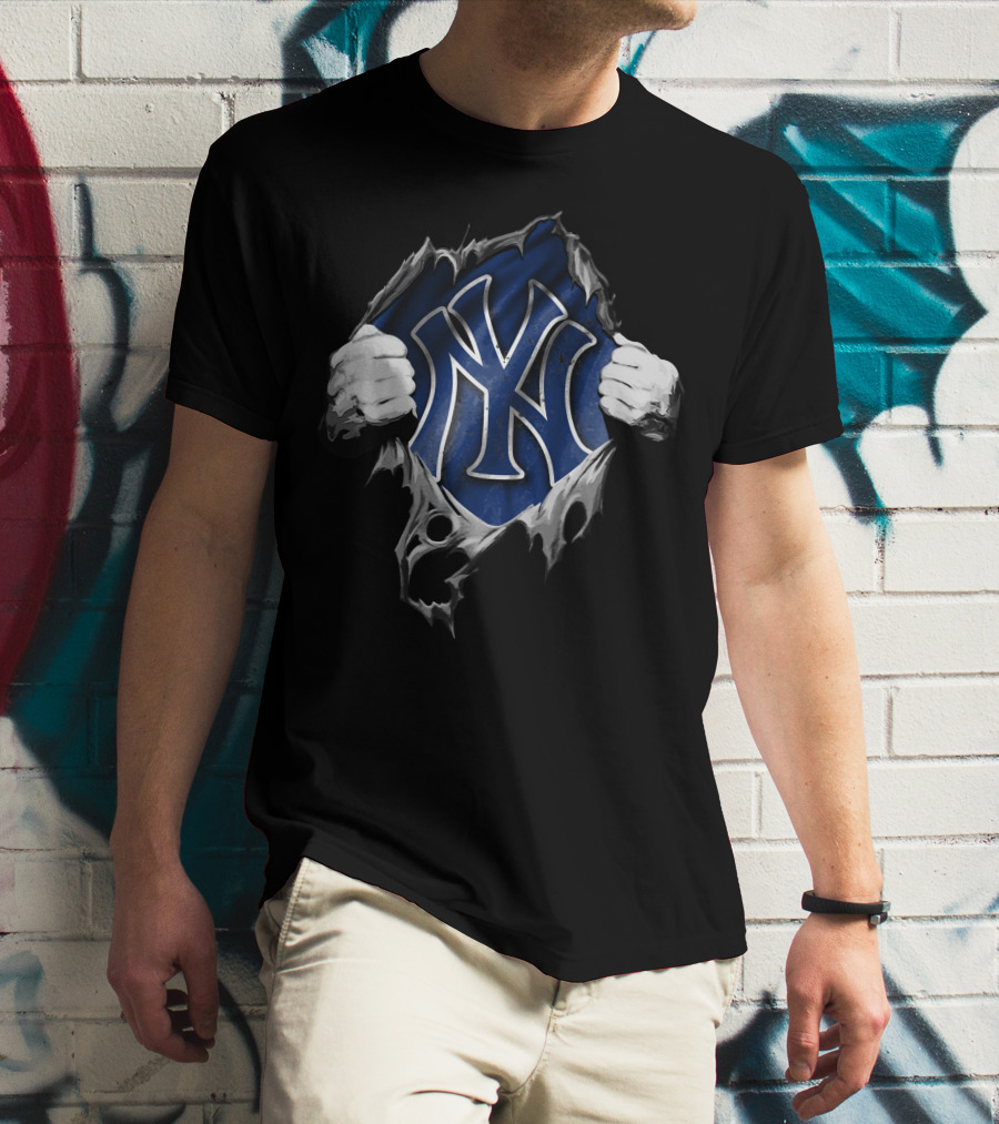 Ripped New York Yankees NY Logo With Hands T-Shirt