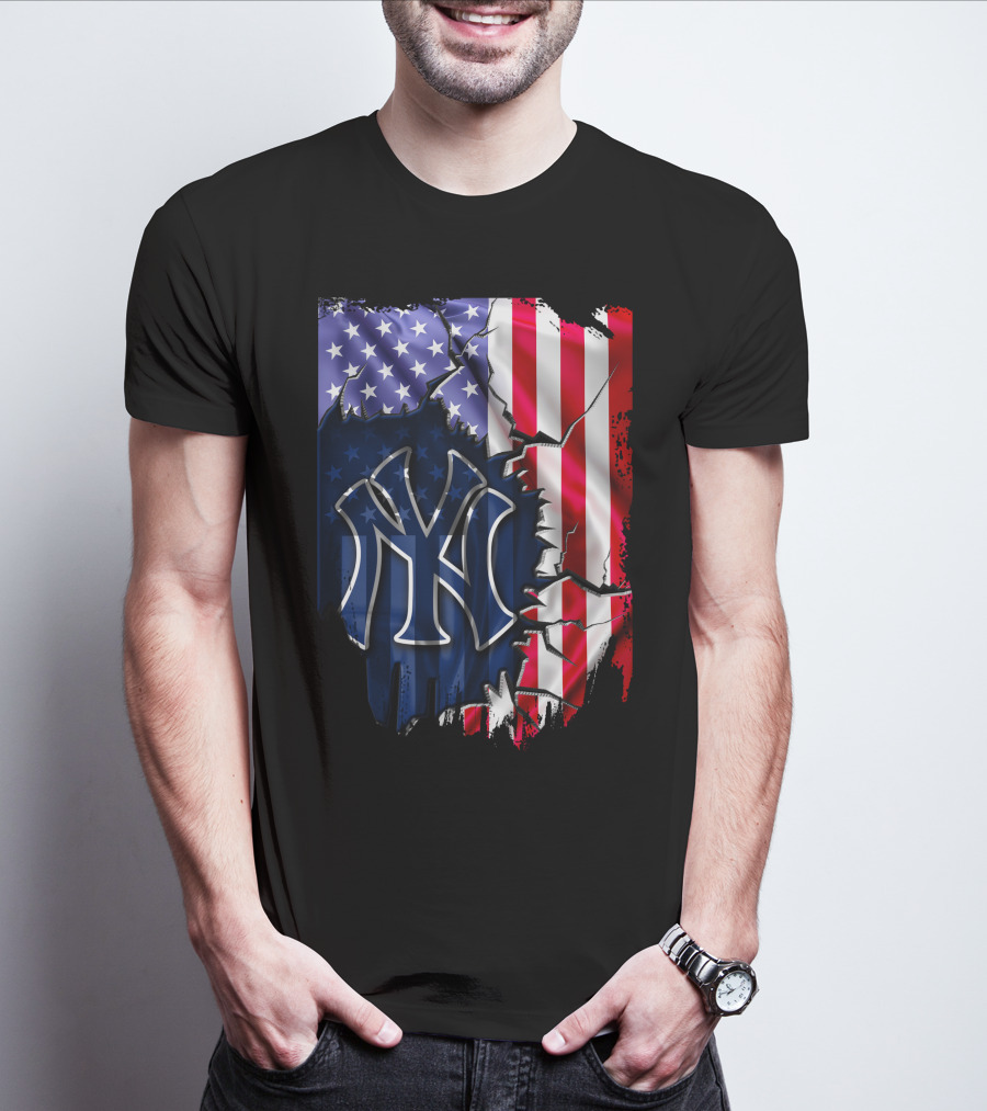 Flag New York Yankees American Pride Rip T-Shirt