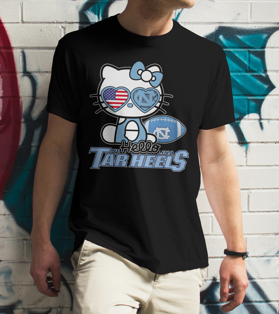 Hello Kitty North Carolina Tar Heels Football American Flag Heart T-Shirt