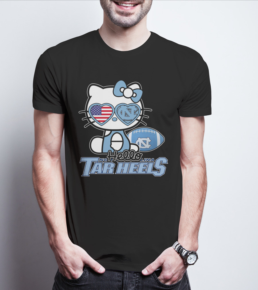 Hello Kitty North Carolina Tar Heels Football American Flag Heart T-Shirt