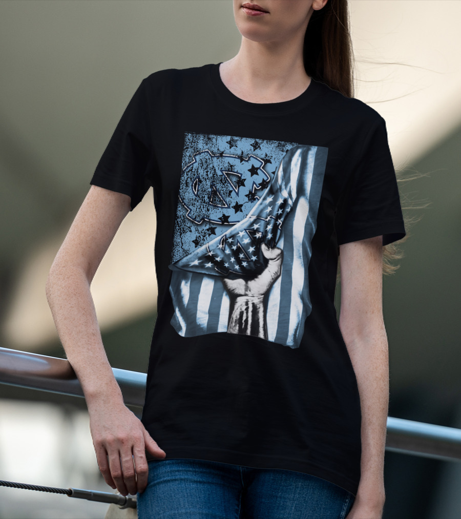 North Carolina UNC Tar Heels American Flag Fist Gesture T-Shirt