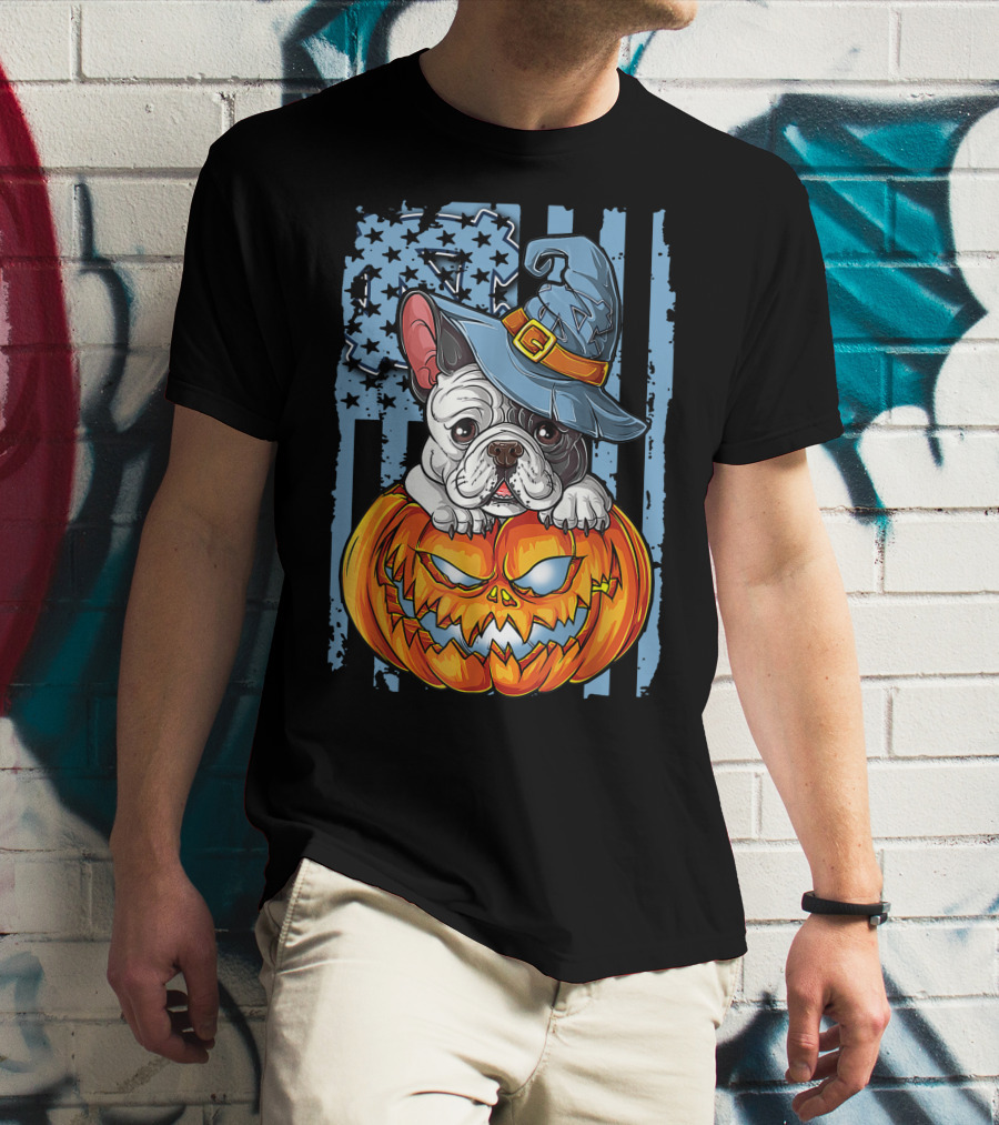 Bulldog With Witch Hat On Jack-o'-Lantern North Carolina Tar Heels Halloween T-Shirt