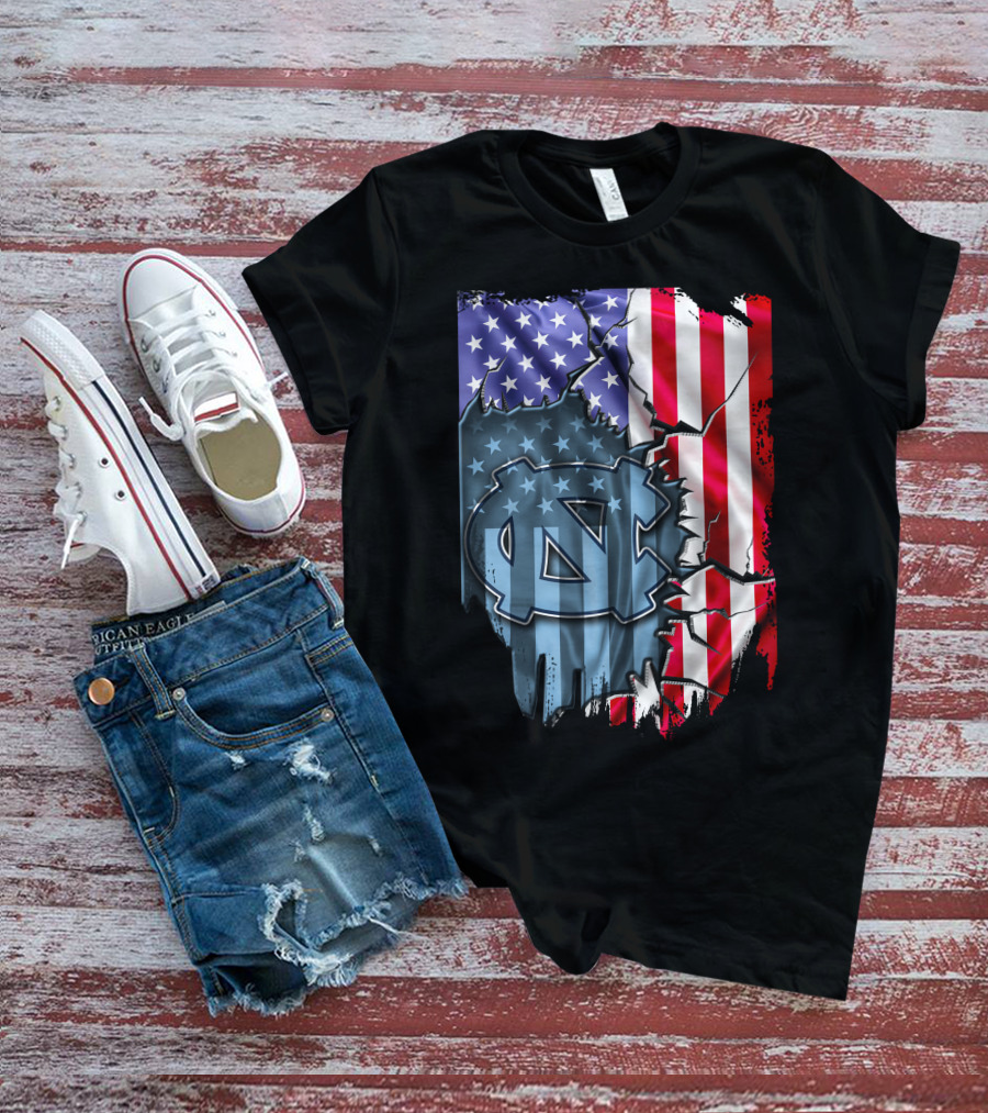 North Carolina Tar Heels American Flag Ripped T-Shirt