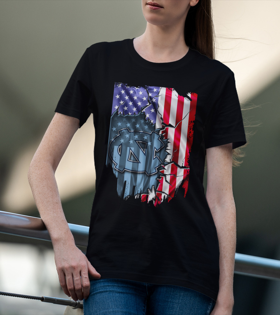 North Carolina Tar Heels American Flag Ripped T-Shirt