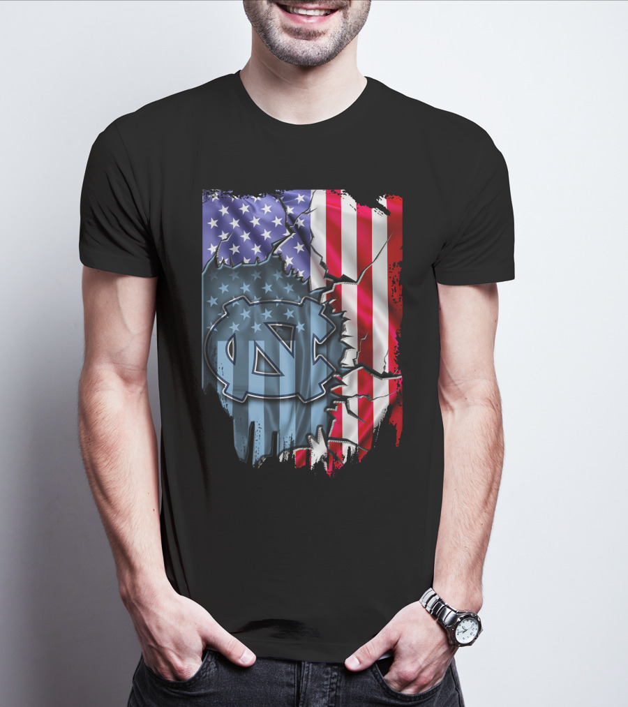 North Carolina Tar Heels American Flag Ripped T-Shirt