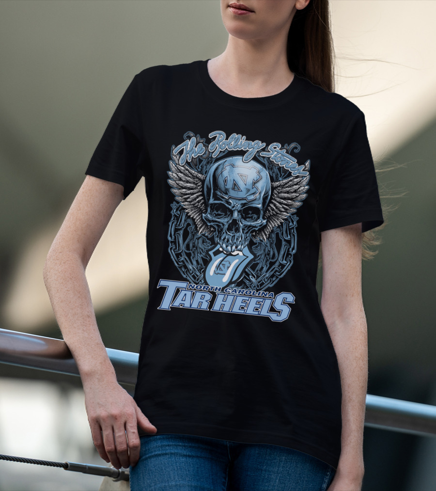 The Rolling Stones North Carolina Tar Heels Skull With Wings And Chain T-Shirt