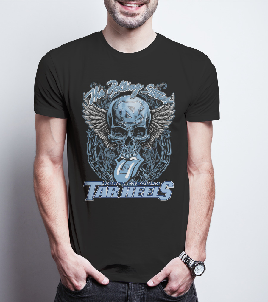 The Rolling Stones North Carolina Tar Heels Skull With Wings And Chain T-Shirt