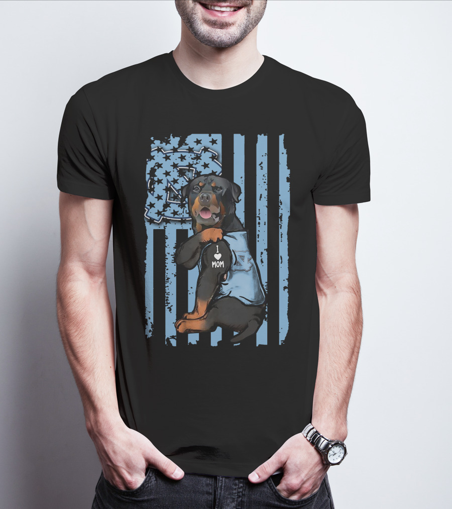 Rottweiler I Love Mom North Carolina Tar Heels Stripes Star T-Shirt