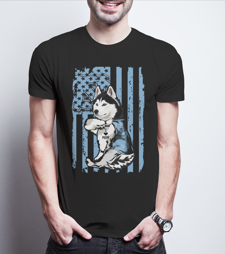 Siberian Husky UNC Tar Heels Mom Stripes T-Shirt