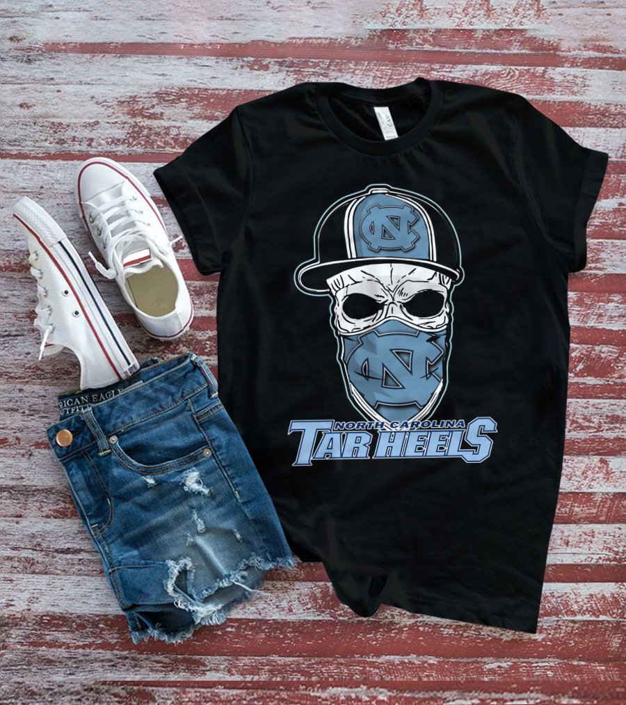 North Carolina Tar Heels Skull Hat T-Shirt