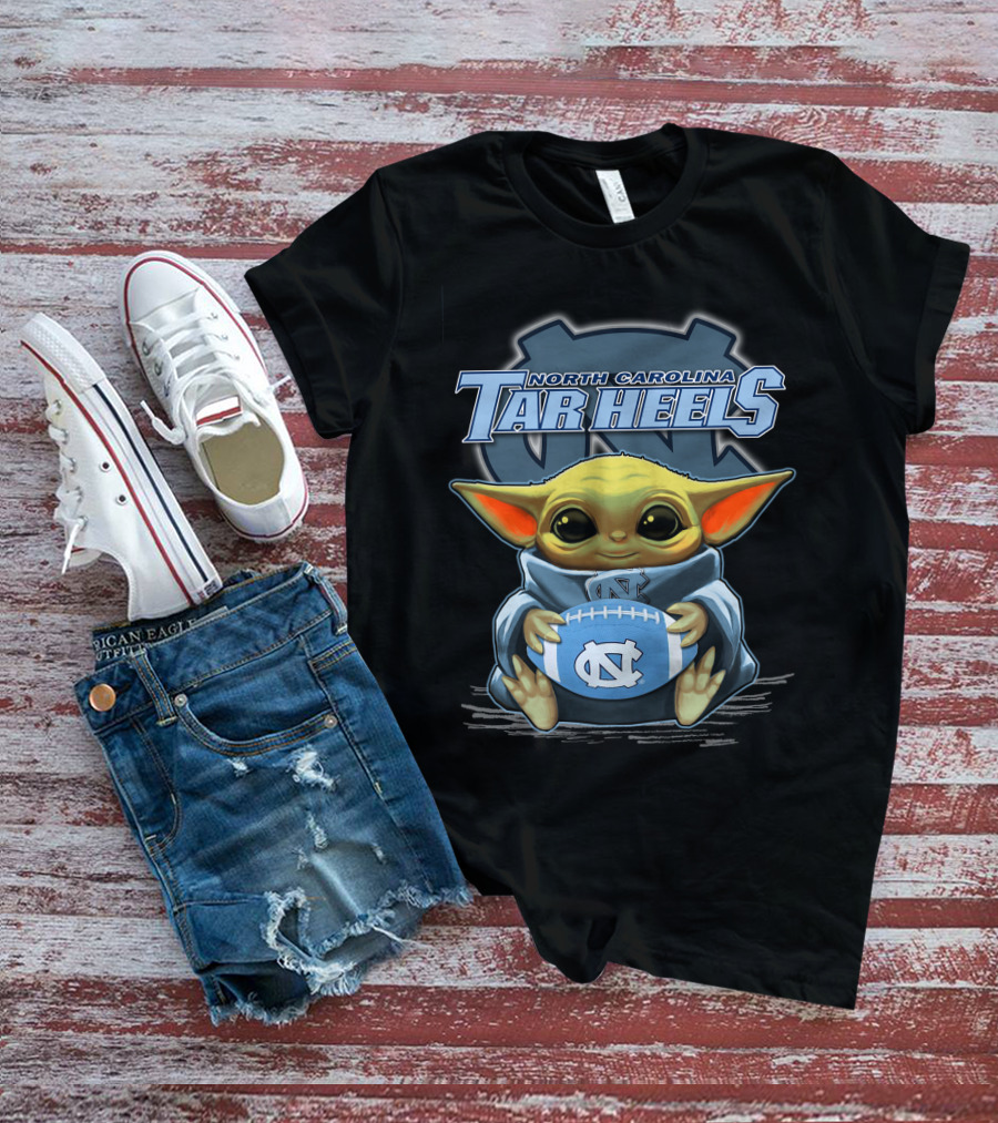 North Carolina Tar Heels Baby Yoda Football T-Shirt