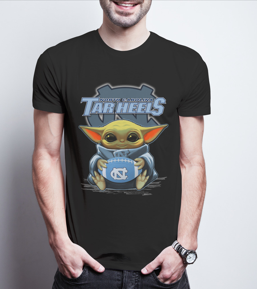North Carolina Tar Heels Baby Yoda Football T-Shirt