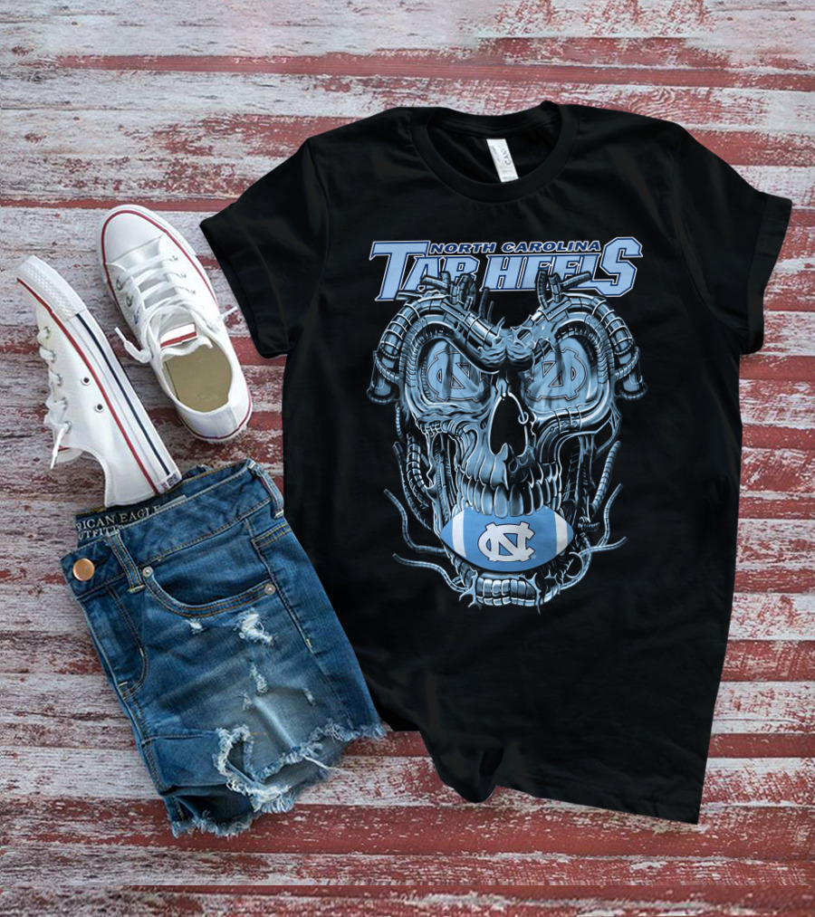 Dragonskull North Carolina Tar Heels Skull Football T-Shirt