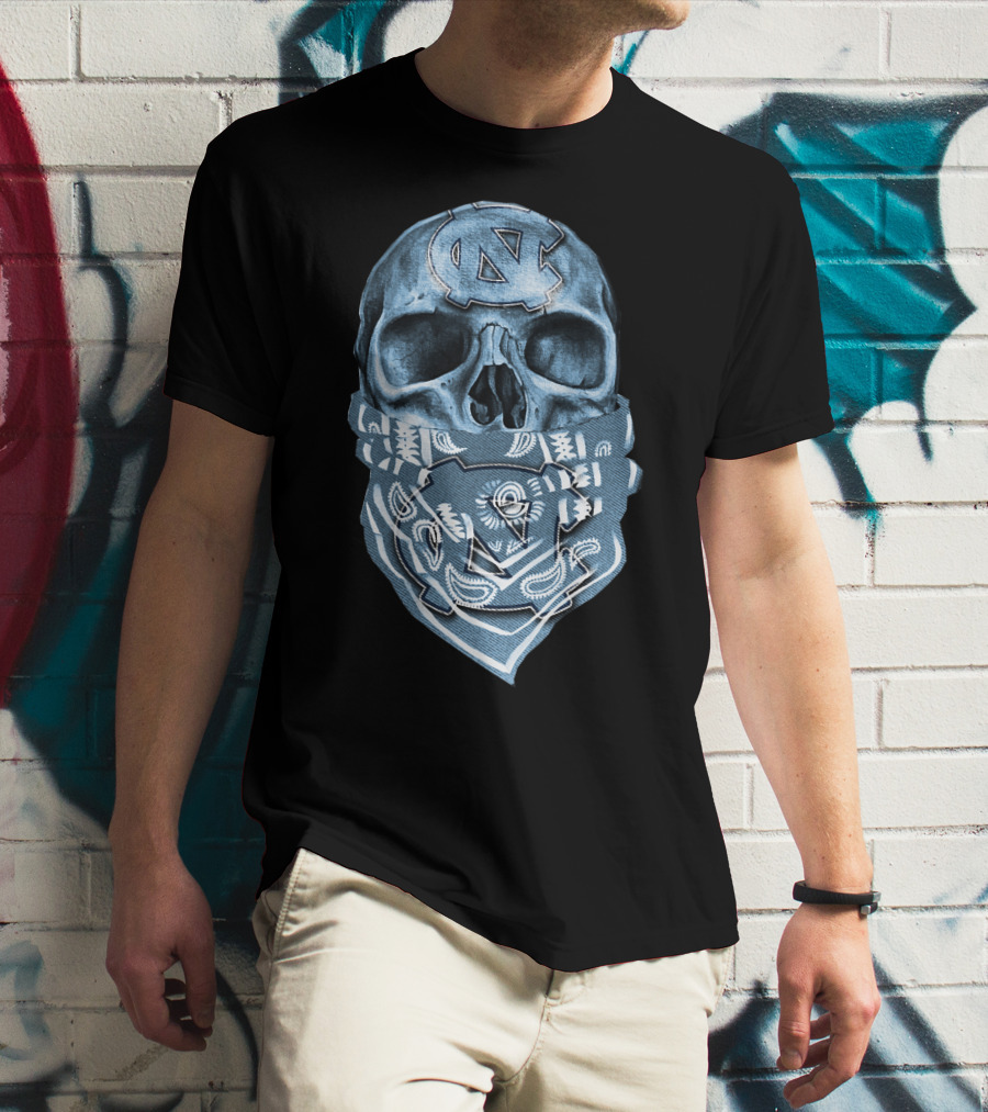 North Carolina Tar Heels Skull Bandana T-Shirt