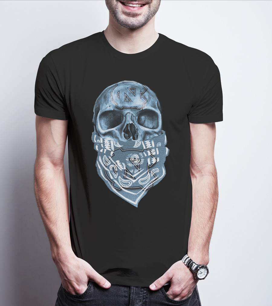North Carolina Tar Heels Skull Bandana T-Shirt