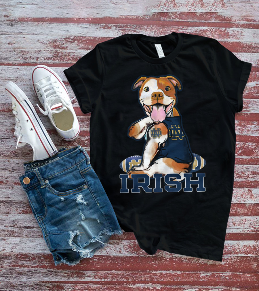 Notre Dame Fighting Irish Pittbull With Football And ND T-Shirt