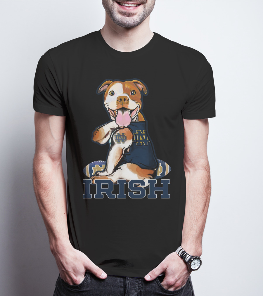 Notre Dame Fighting Irish Pittbull With Football And ND T-Shirt