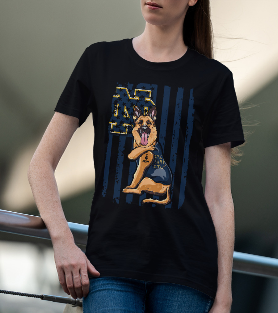 German Shepherd Notre Dame Fighting Irish I Love Mom Tattoo T-Shirt