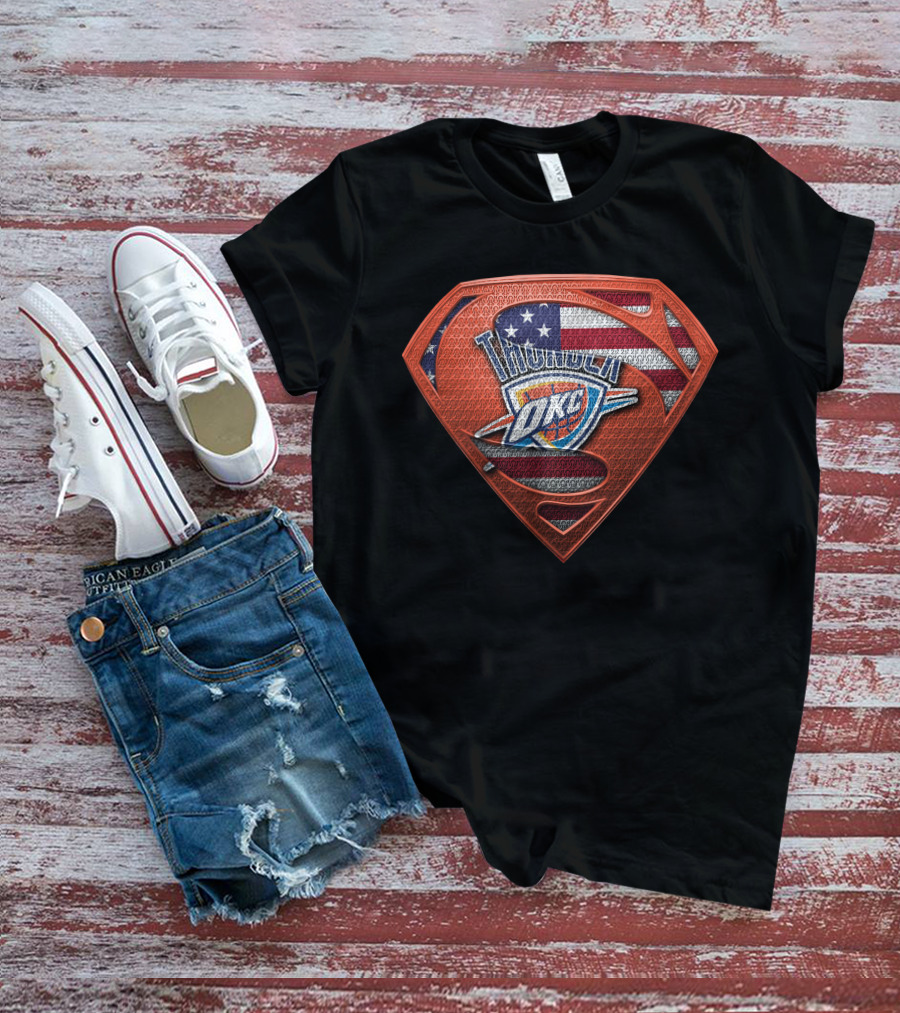 Oklahoma City Thunder Superman American Flag T-Shirt