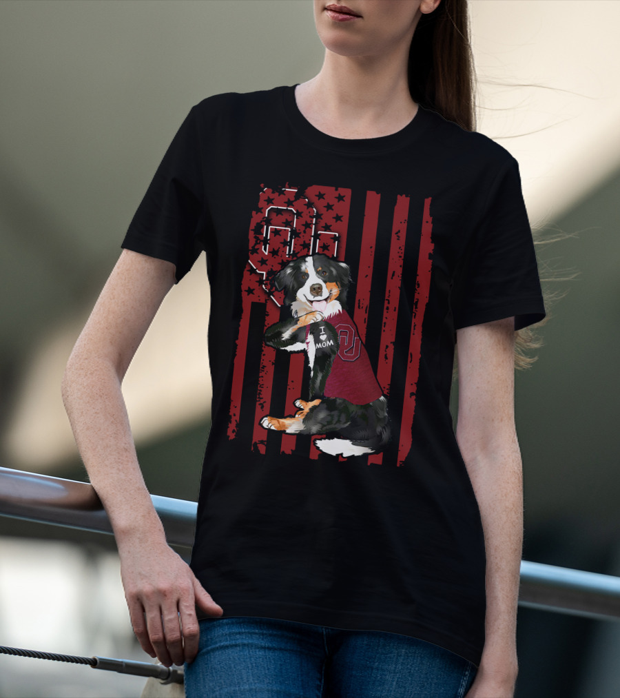 Border Collie I Mom Oklahoma Sooners OU American Flag T-Shirt