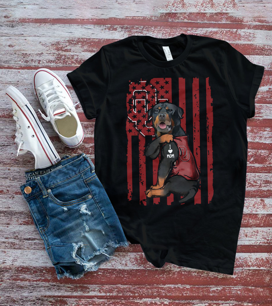Rottweiler OU Sooners I Love Mom Patriotic T-Shirt