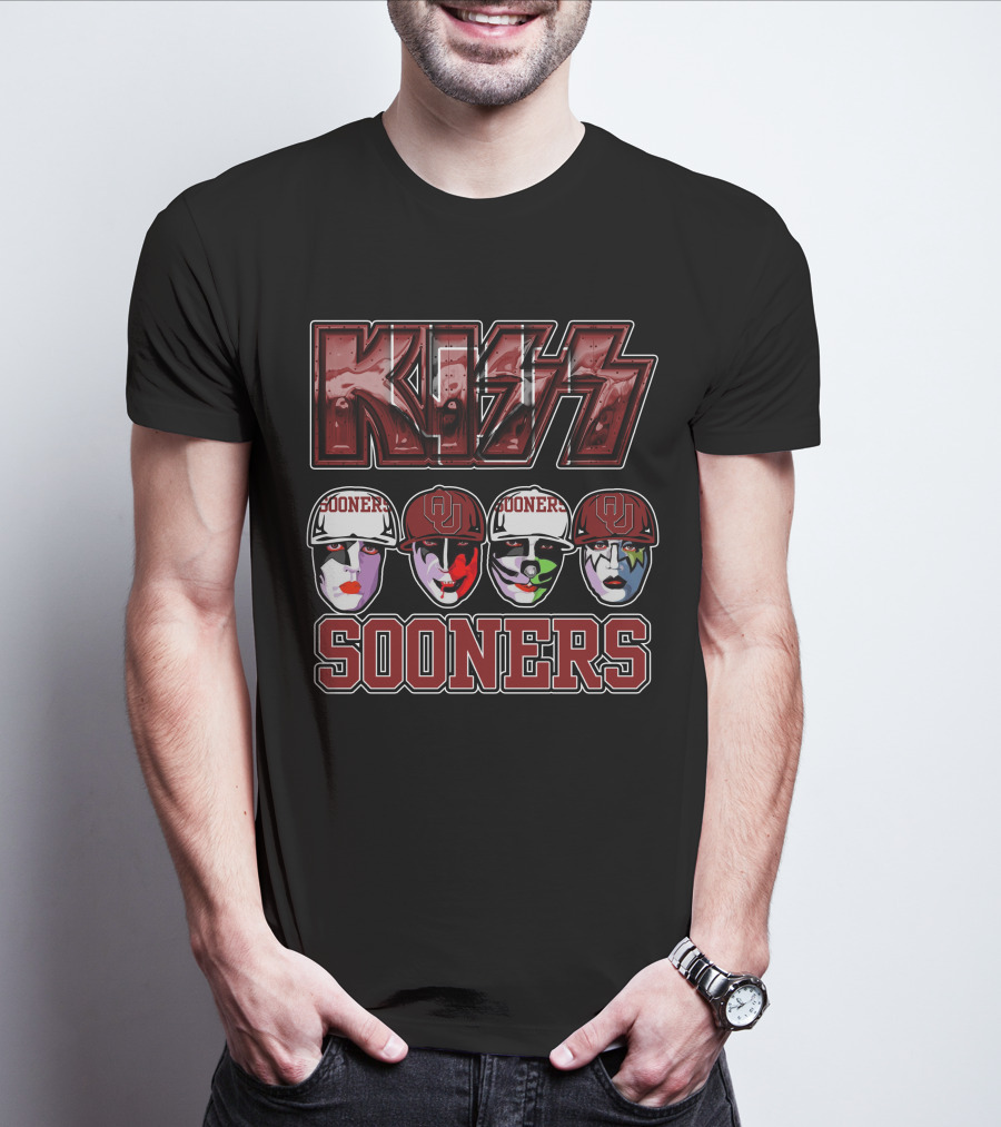 KISS Sooners Oklahoma Faces In Makeup And Hats T-Shirt