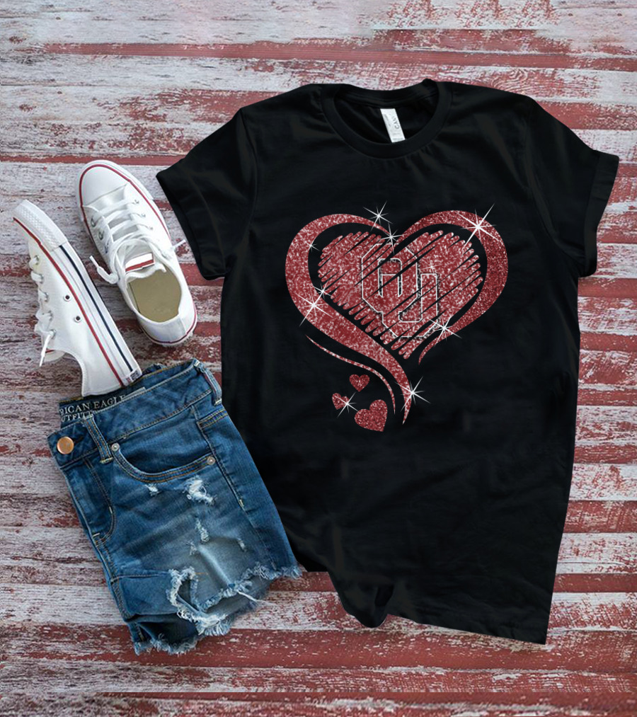 Heart Diamond OU Oklahoma Sooners Sparkle T-Shirt
