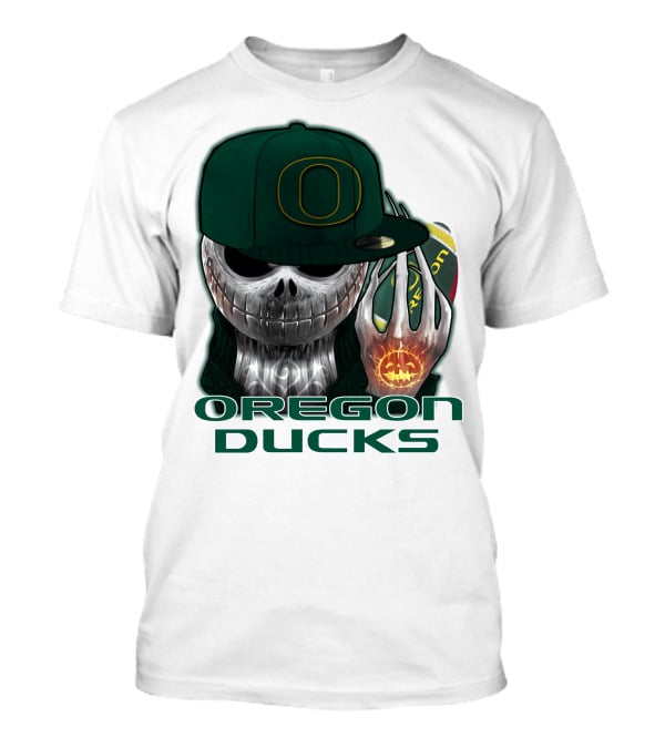 Oregon Ducks Jack Skellington Skull Halloween Football T-Shirt