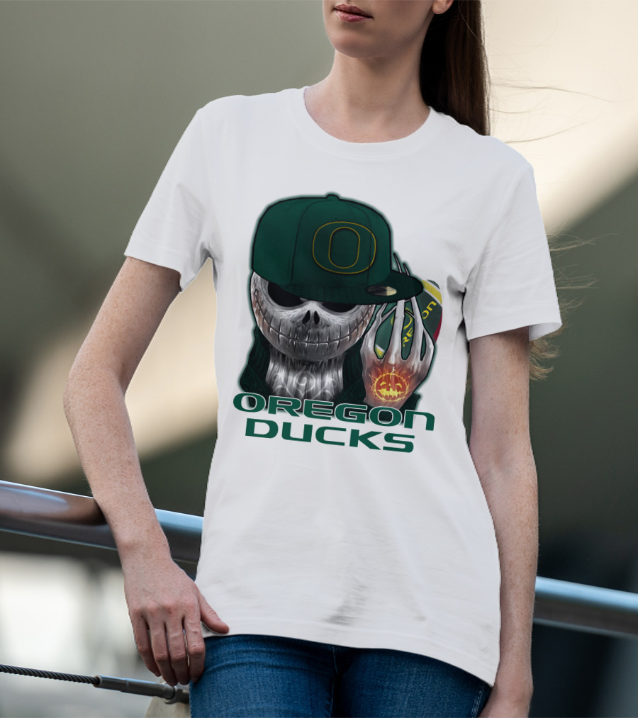 Oregon Ducks Jack Skellington Skull Halloween Football T-Shirt