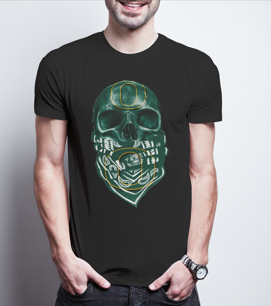 Skull With Oregon Ducks O Logo Bandana T-Shirt