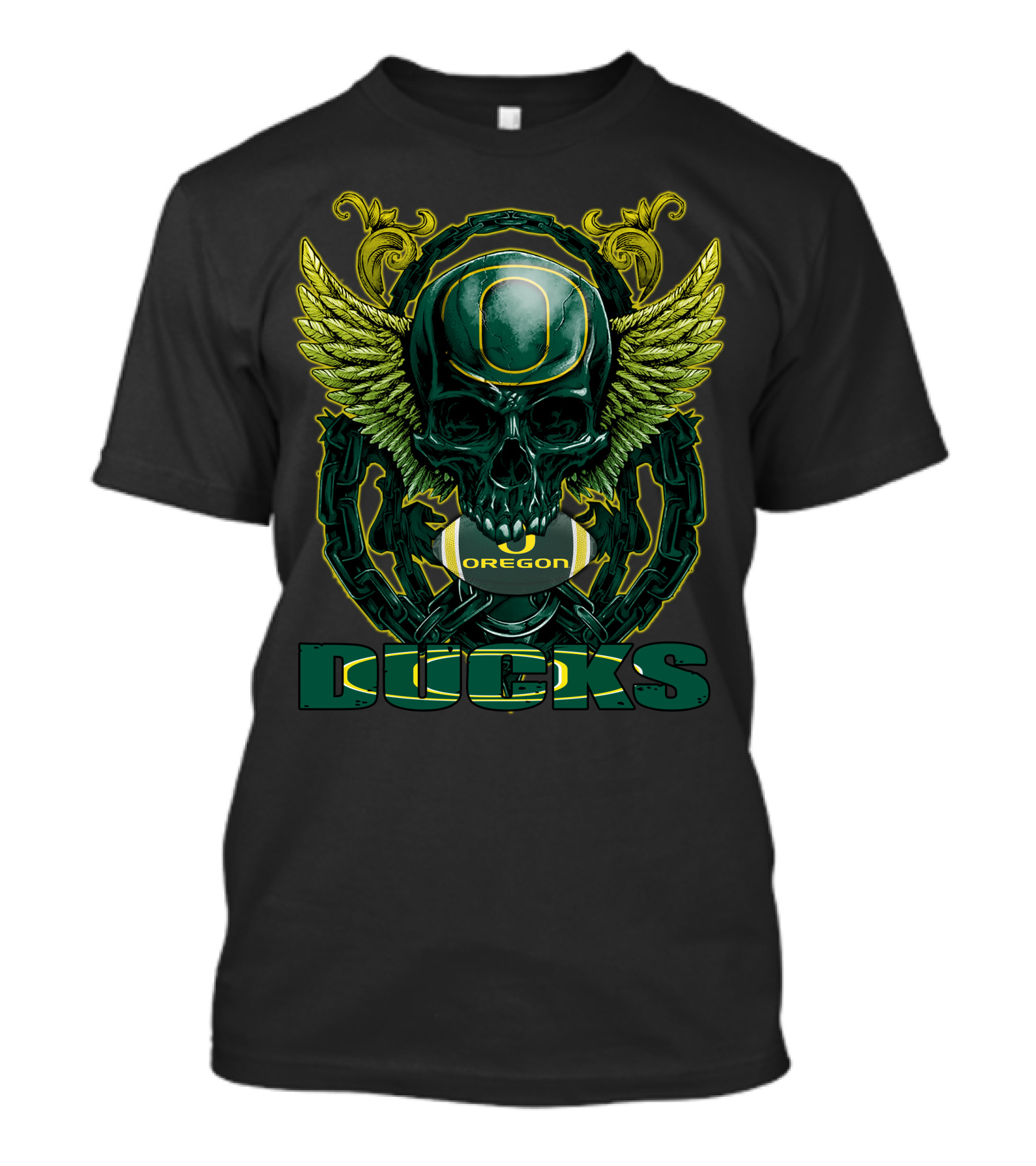SkullFB Oregon Ducks Football Skull Design With Wings And Chains T-Shirt