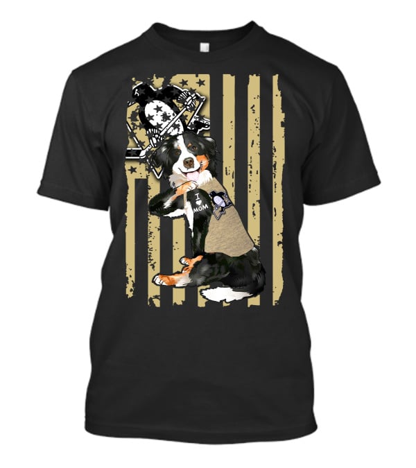 Border Collie I Love Mom Pittsburgh Penguins Background T-Shirt