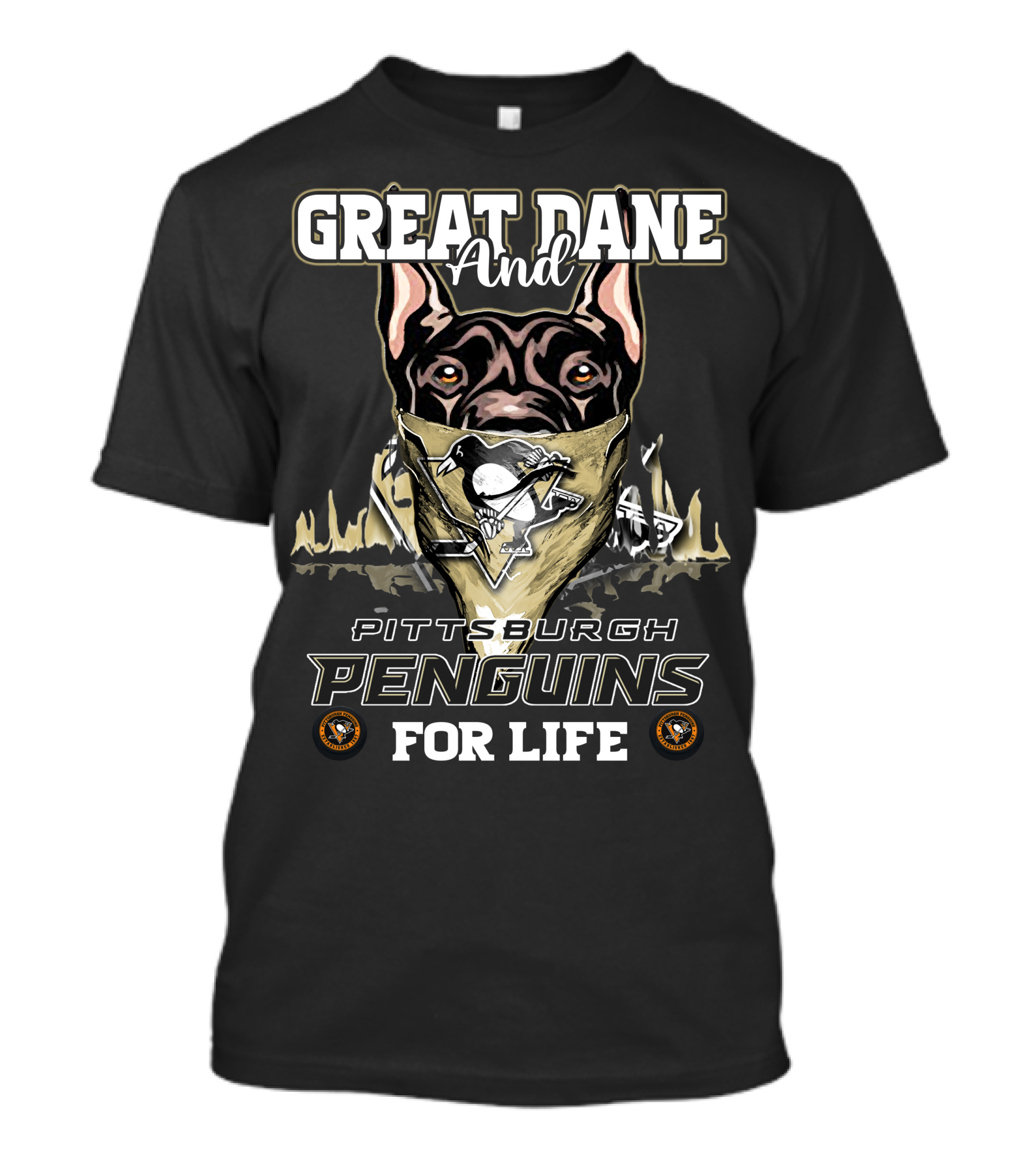 Great Dane And Pittsburgh Penguins For Life T-Shirt