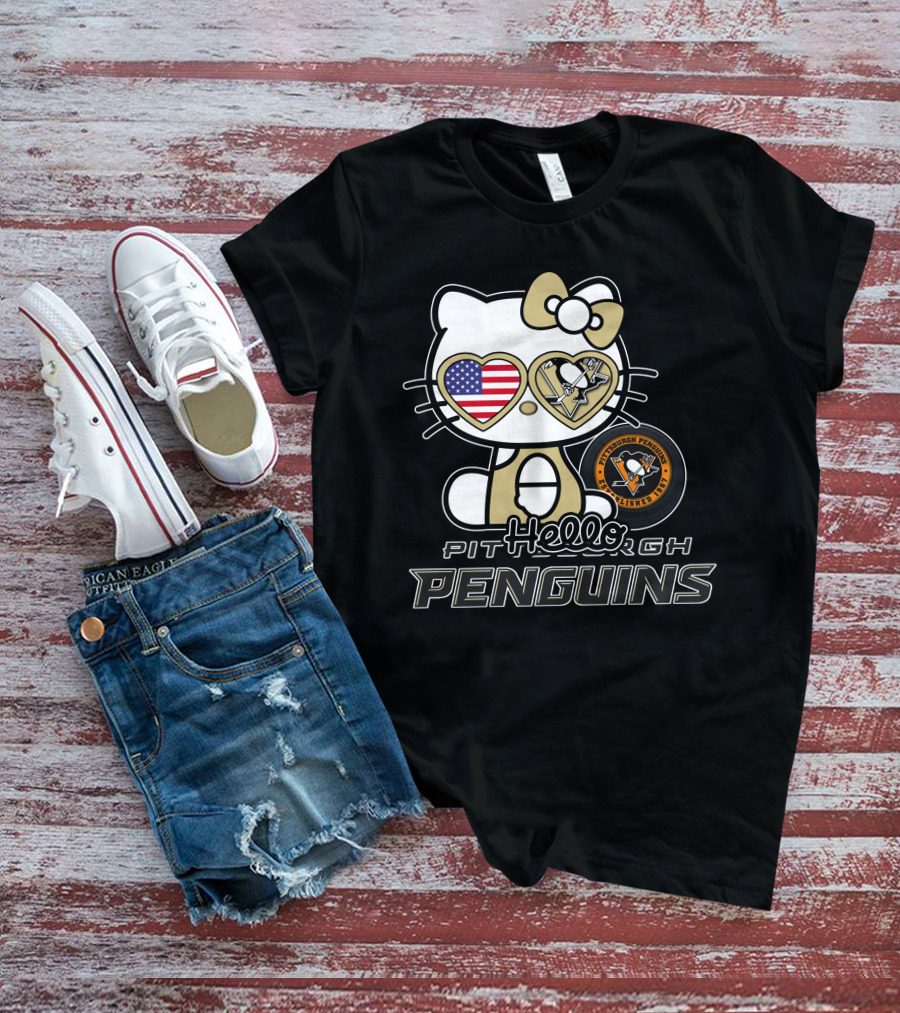 Hellokitty Pittsburgh Penguins USA Heart Fan Gear T-Shirt